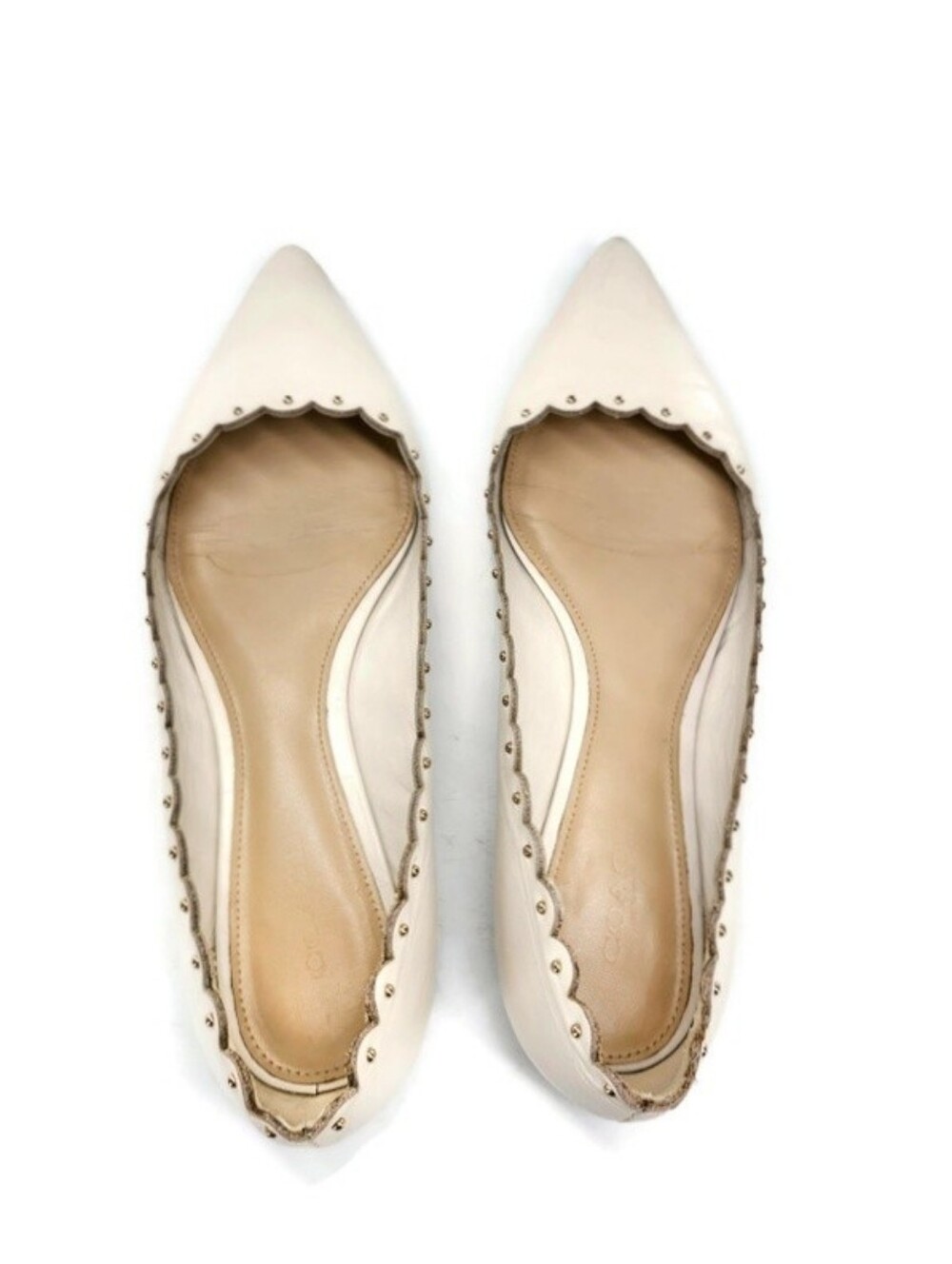Coach Jill Cream Ivory Leather Scalloped Studded Point-Toe Slip-On Ballet Flats - Picture 5 of 11